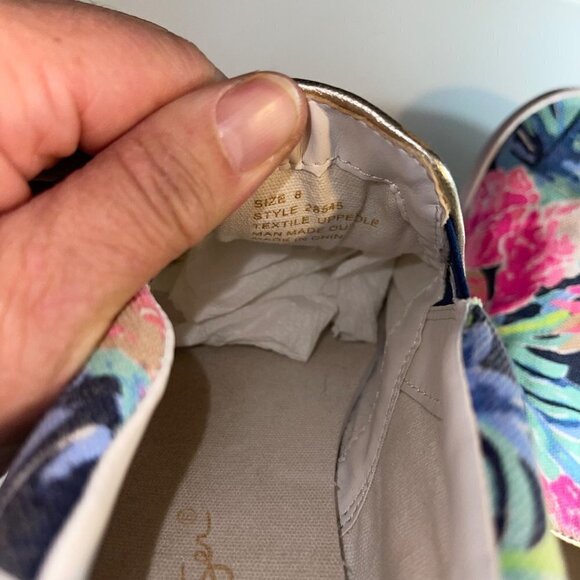 Lilly Pulitzer Sneakers Size 8 Pink Blue Tropical Floral Canvas Slip On - Picture 6 of 13